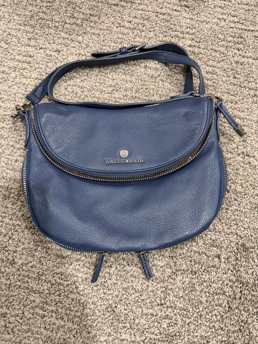 Vince Camuto Blue Pebbled Leather Crescent Crossbody